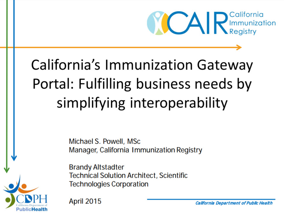 California’s Immunization Gateway Portal: Fulfilling Business Needs by Simplifying Interoperability