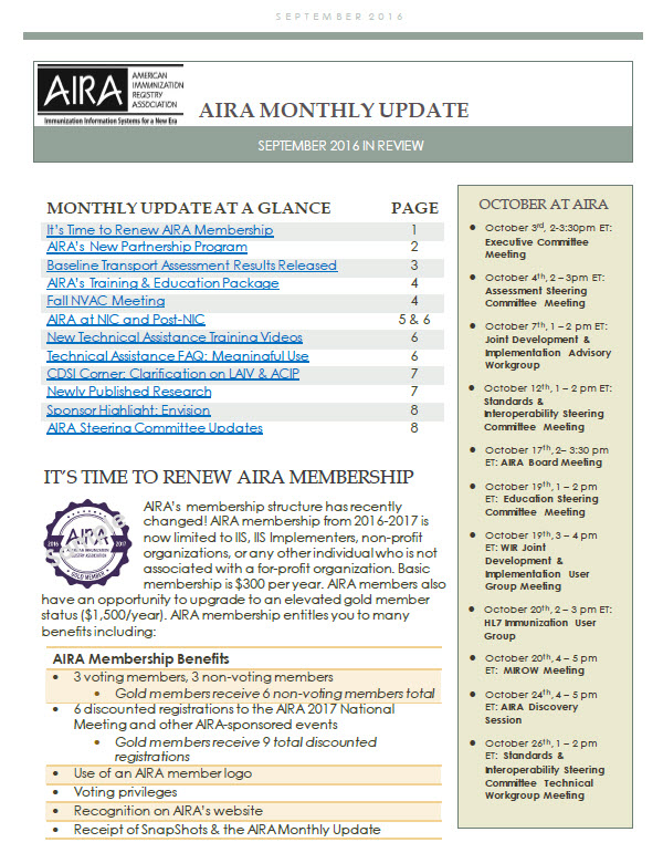 September 2016 Monthly Update