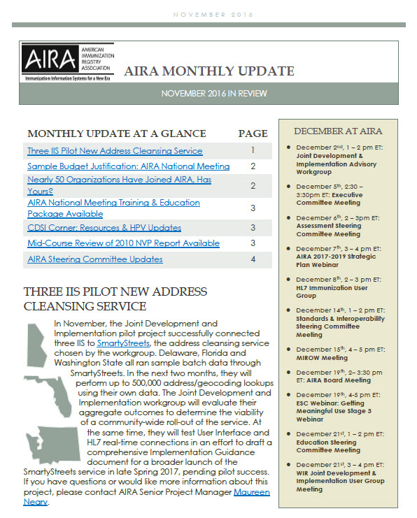November 2016 Monthly Update