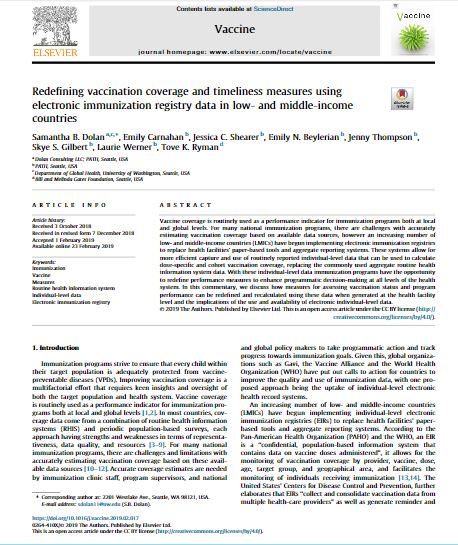 Redefining vaccination coverage and timeliness measures using electronic immunization registry data in low- and middle-income countries