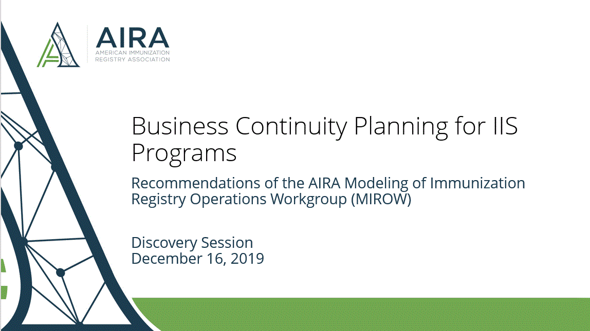 AIRA Discovery Session: Business Continuity Planning for IIS Programs