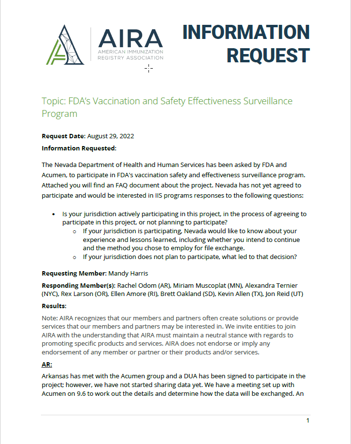 FDA's Vaccination and Safety Effectiveness Surveillance Program